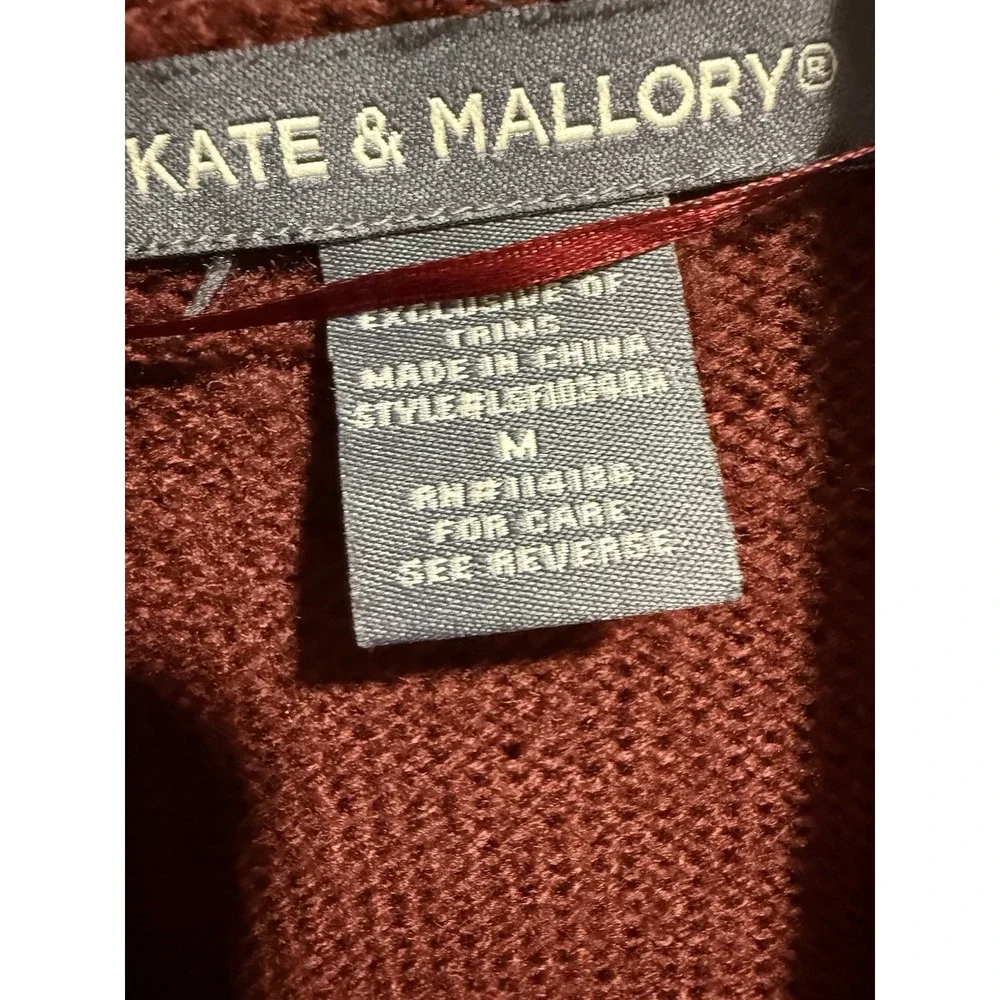 Kate & Mallory Cardigan Faux Leather/Ribbed LS Size Med. Open Sweater Cranberry